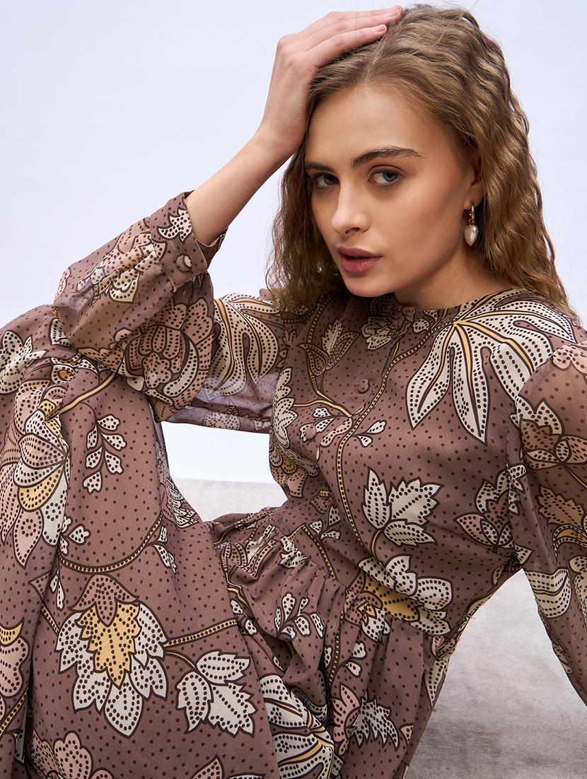 women printed puff sleeve tiered maxi dress - 21971110 - Standard Image - 5