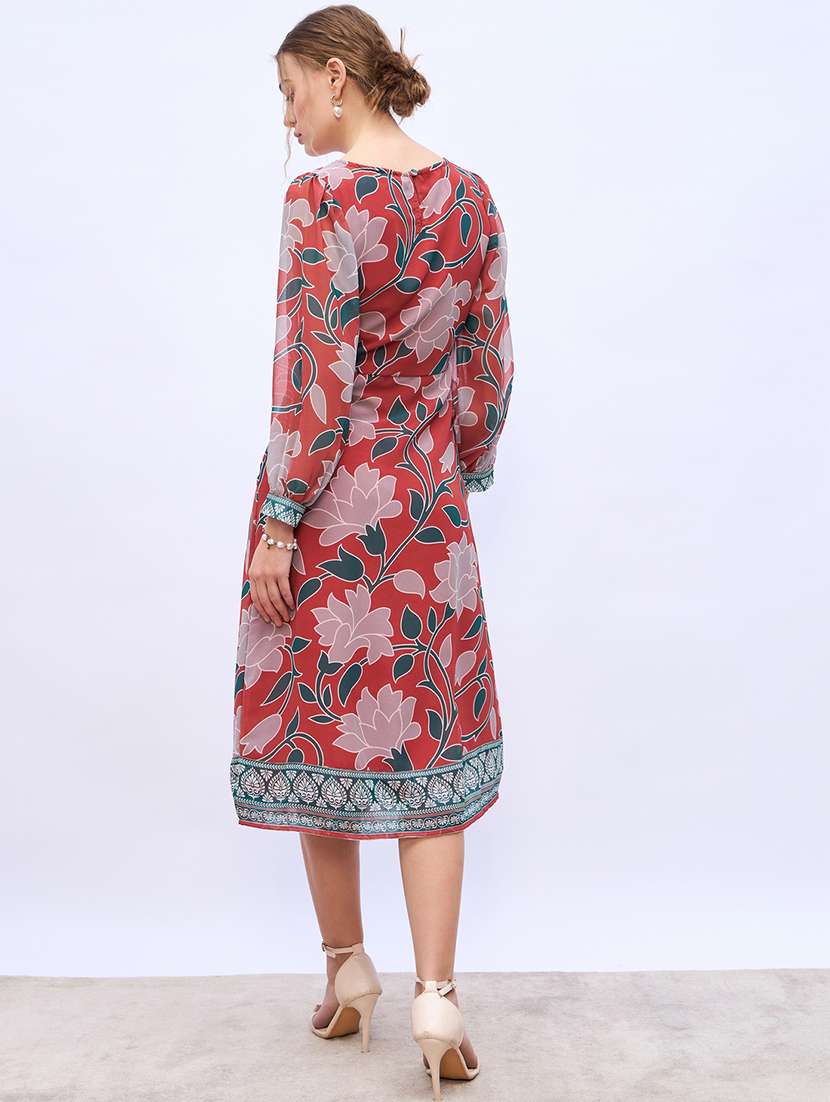 women printed puff sleeve a-line dress - 21971112 -  Standard Image - 3