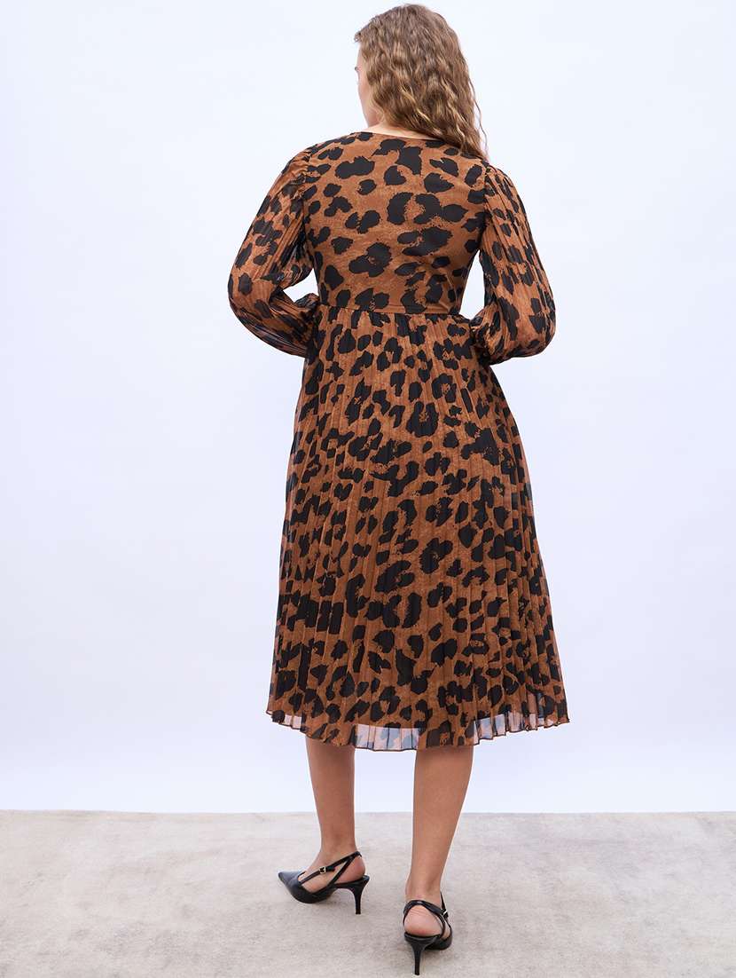 women animal printed puff sleeve a-line dress - 21971115 - Standard Image - 3