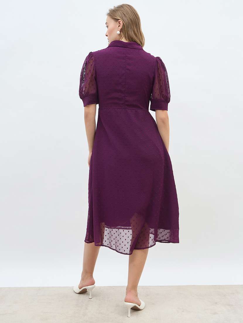 women solid fkared sleeve a-line dress - 21971117 -  Standard Image - 3
