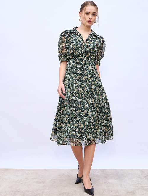 women animal print puff sleeve a-line dress - 21971118 -  Standard Image - 0