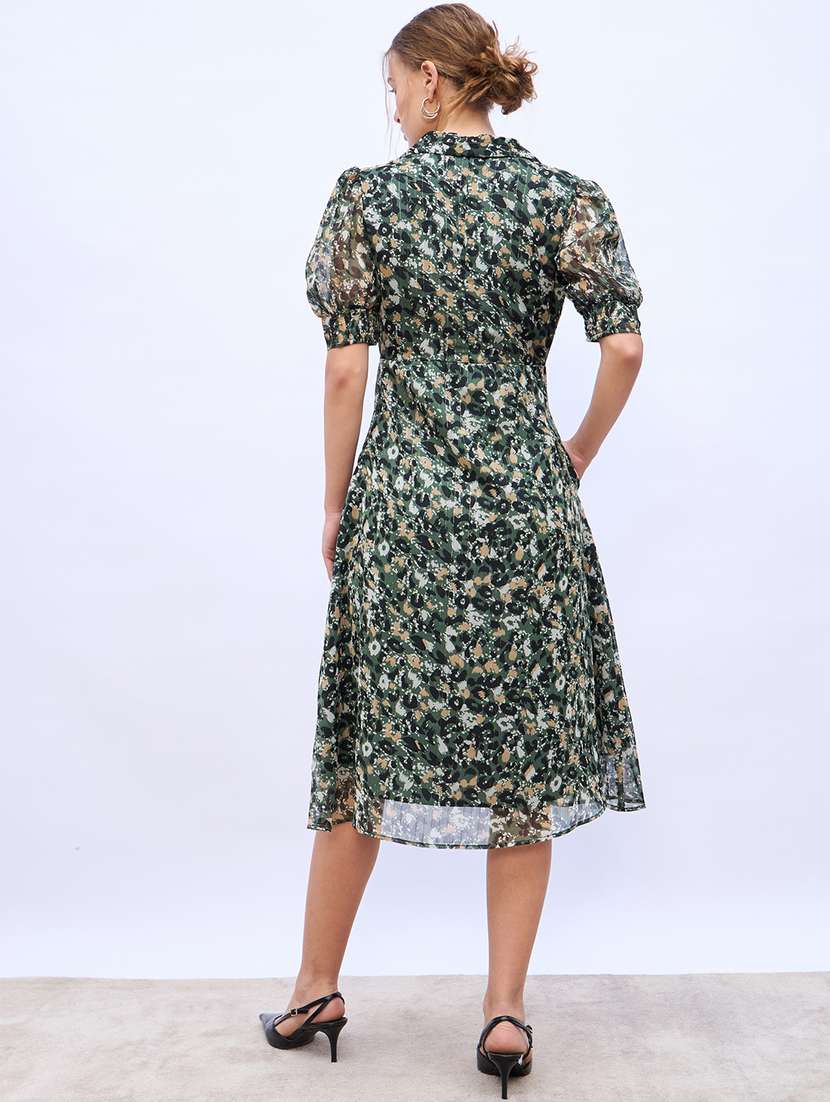 women animal print puff sleeve a-line dress - 21971118 -  Standard Image - 3