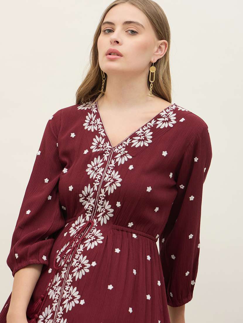women embroidered long sleeve a-line dress - 21971129 -  Standard Image - 5