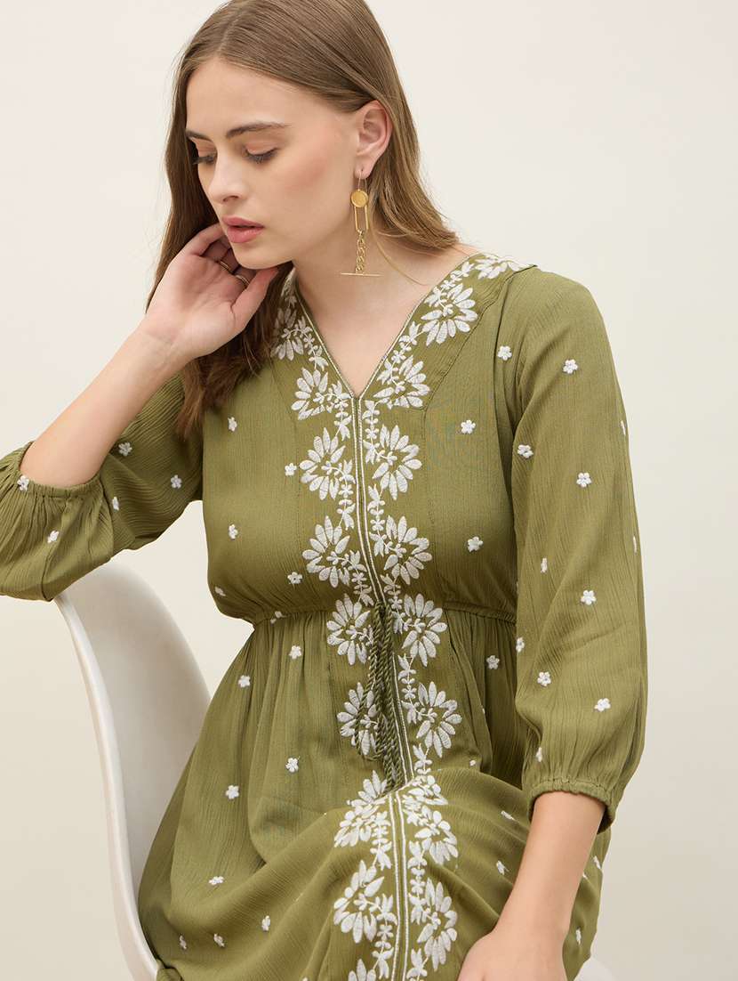 women embroidered long sleeve a-line dress - 21971130 - Standard Image - 5