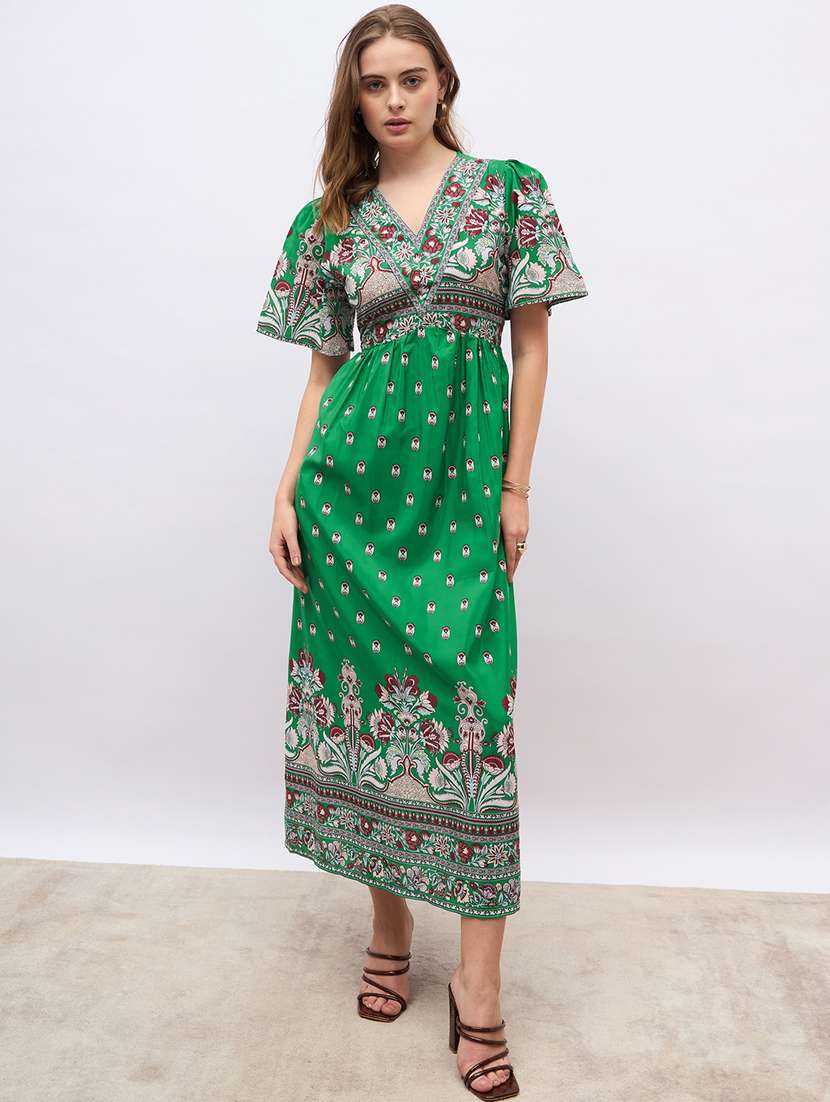 women printed puff sleeve a-line dress - 21971133 -  Zoom Image - 0
