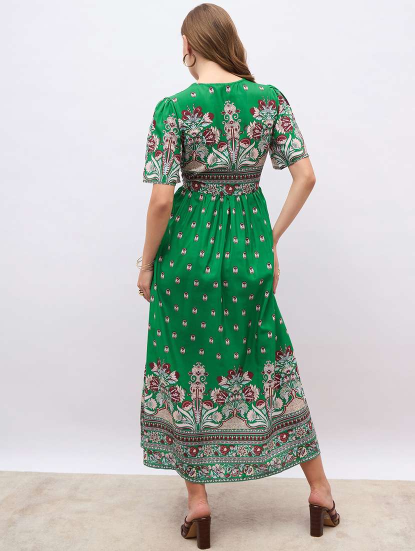 women printed puff sleeve a-line dress - 21971133 -  Standard Image - 3