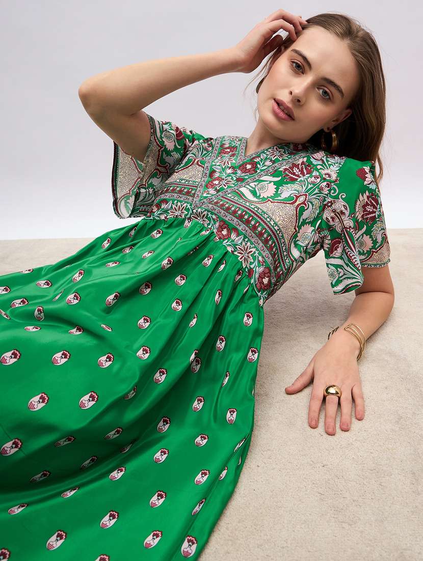 women printed puff sleeve a-line dress - 21971133 -  Standard Image - 5