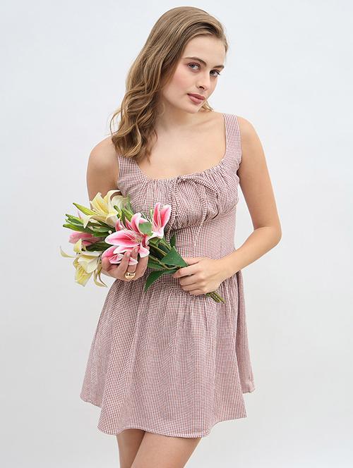 women checkered sleeveless fit & flared dress - 21971134 -  Standard Image - 0