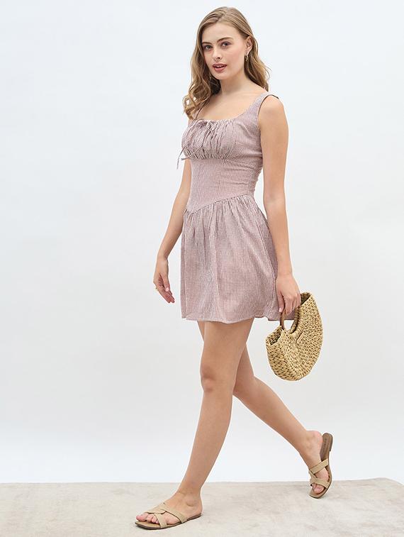 women checkered sleeveless fit & flared dress - 21971134 - Standard Image - 5