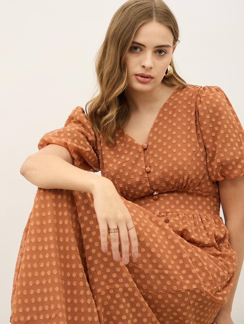 women self designed puff sleeve a-line maxi dress - 21971139 - Standard Image - 5