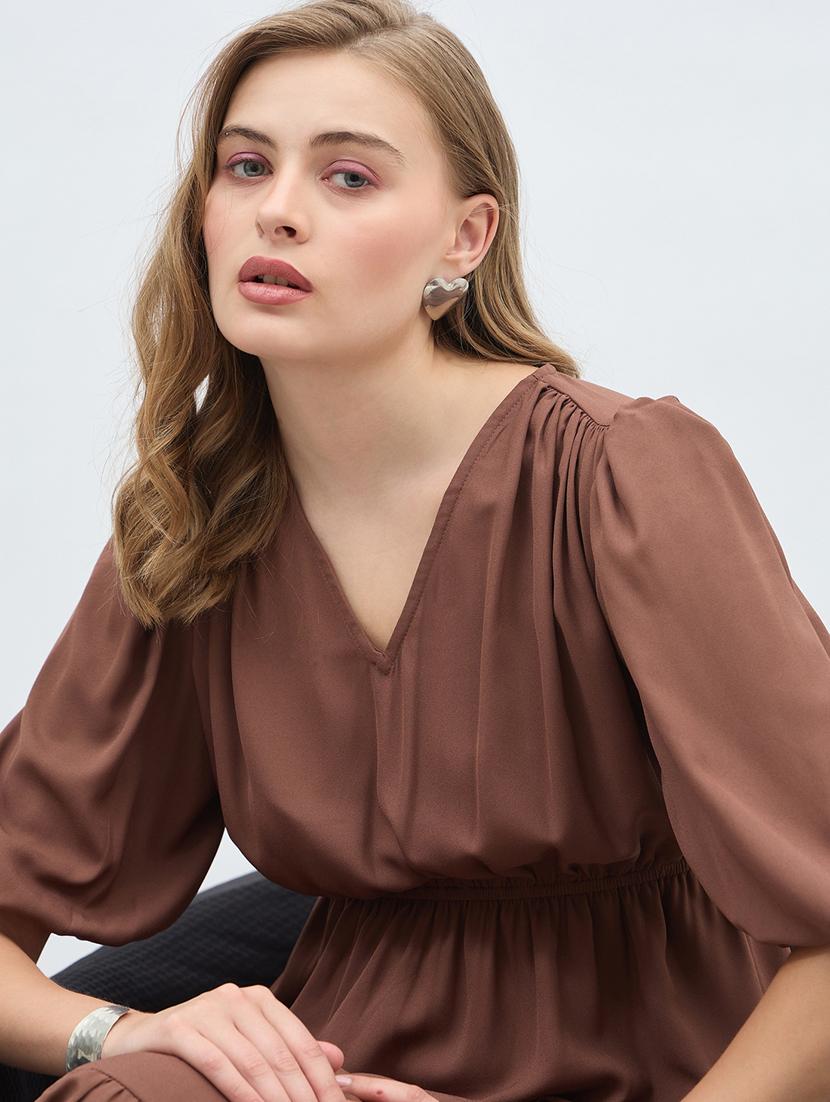 women solid puff sleeve tiered dress - 21971140 - Standard Image - 5