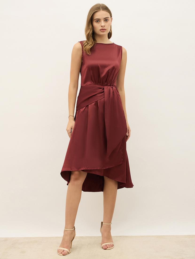women maroon solid sleeveless wrap dress - 21971141 -  Zoom Image - 0