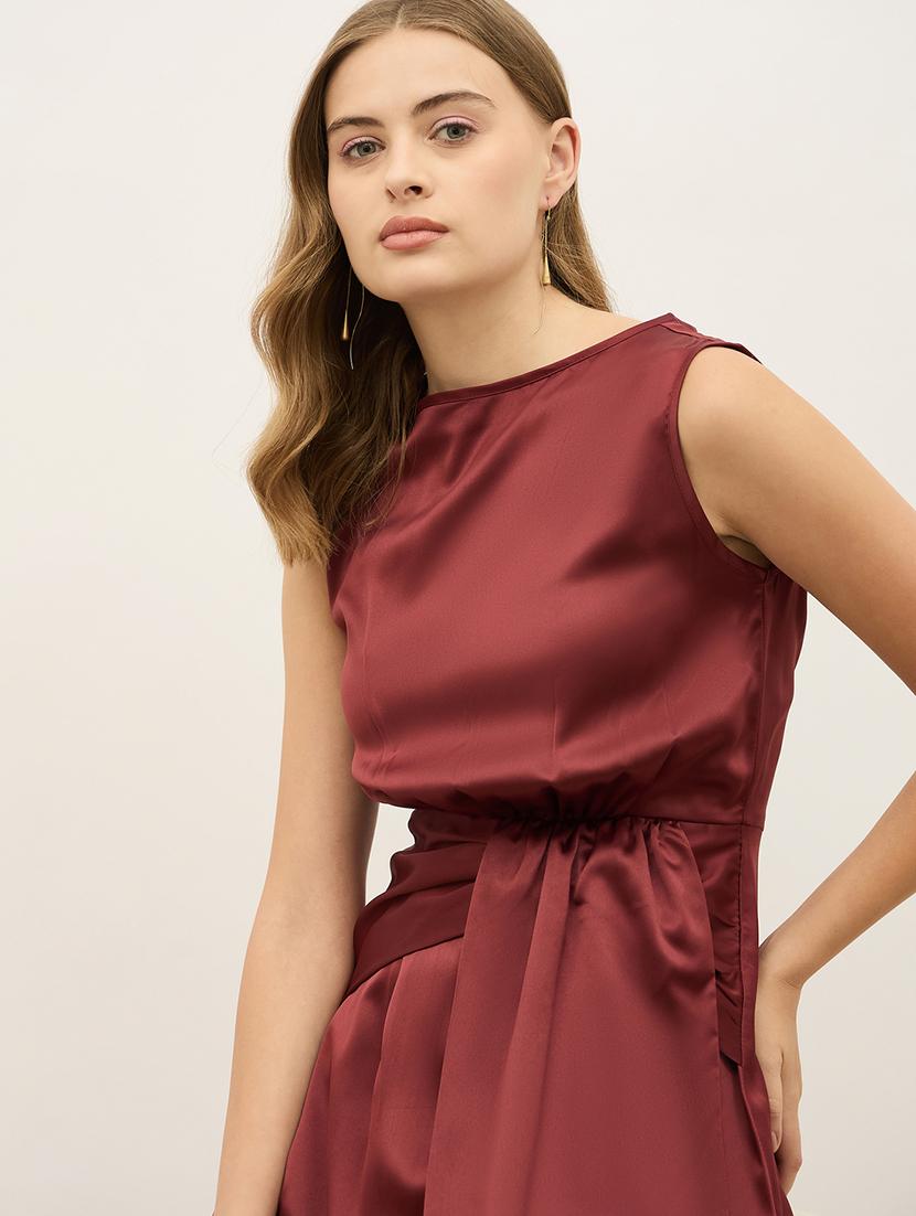 women maroon solid sleeveless wrap dress - 21971141 - Standard Image - 5