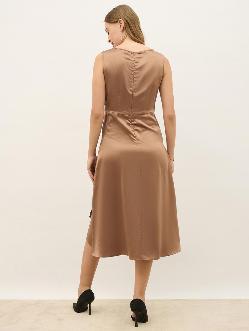 women metallic solid sleeveless a-line dress - 21971142 - Standard Image - 3