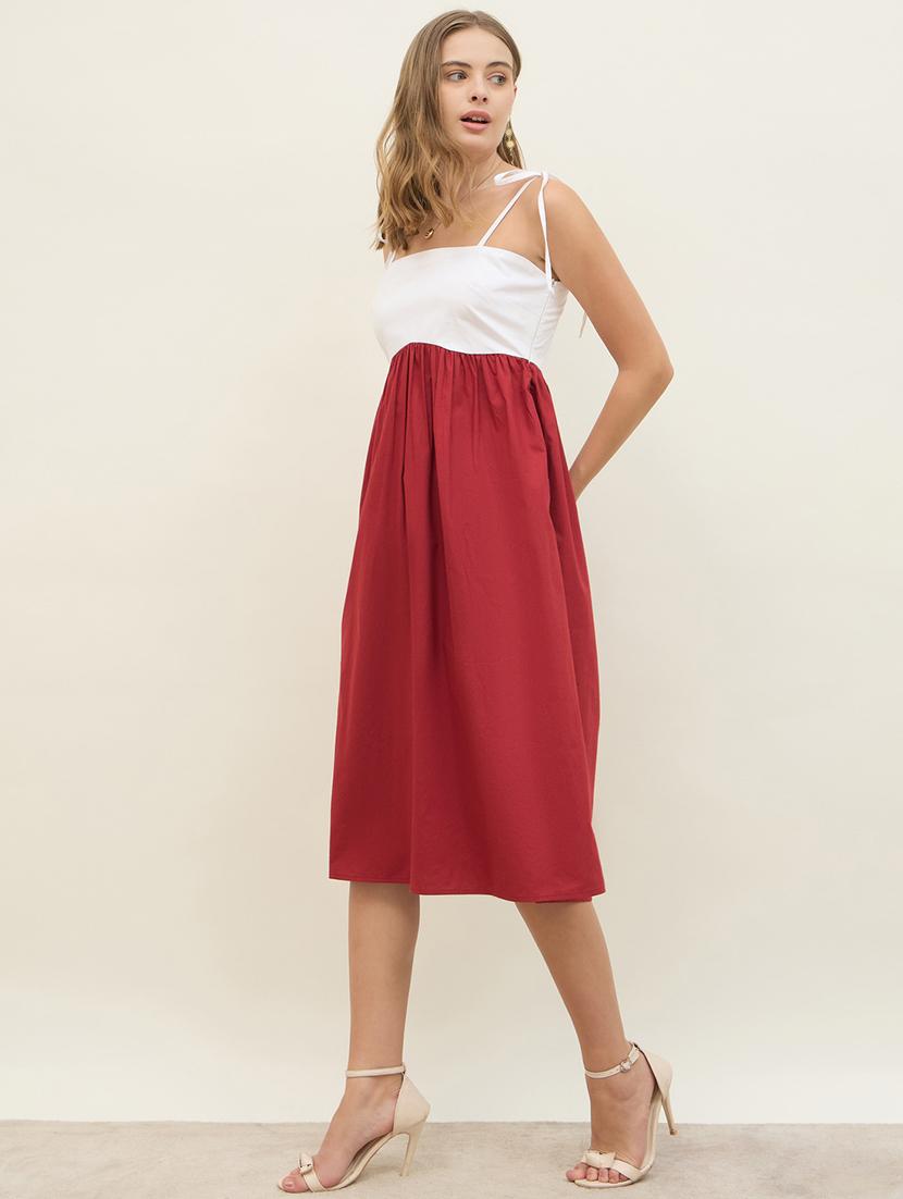 women color blocked shoulder strap a-line dress - 21971146 - Standard Image - 3
