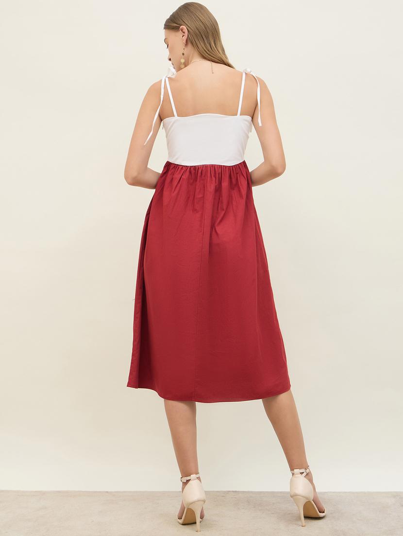 women color blocked shoulder strap a-line dress - 21971146 - Standard Image - 5