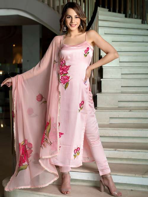 women floral sleeveless kurta pant with dupatta set - 21971156 -  Standard Image - 0