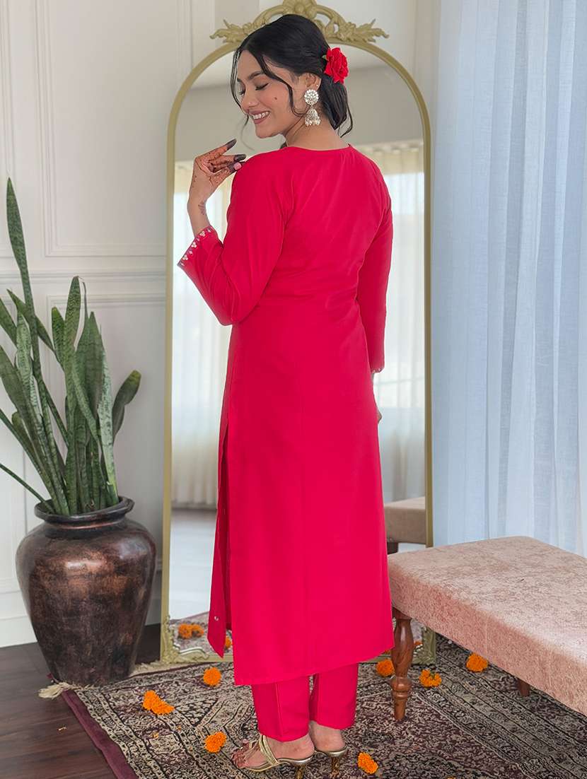 women solid with work long sleeve kurta pant with dupatta set - 21971158 -  Standard Image - 3