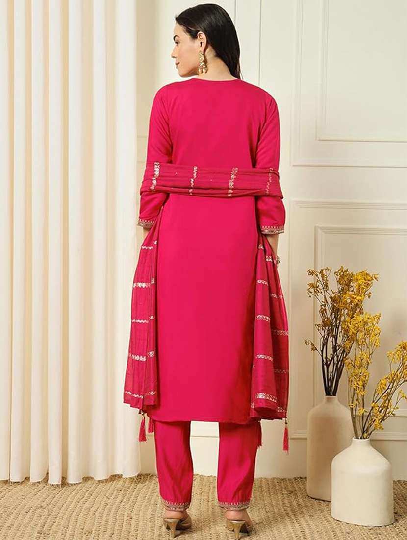 women three quarter sleeve kurta pant with dupatta set - 21971164 - Standard Image - 3