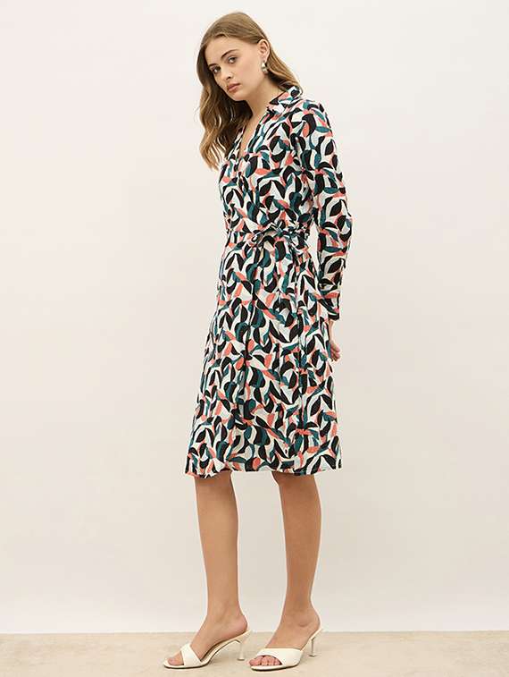 women printed collared puff sleeve a-line dress - 21971181 -  Standard Image - 3