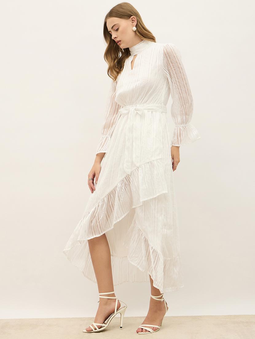 women self designed puff sleeve warp dress - 21971183 - Standard Image - 3