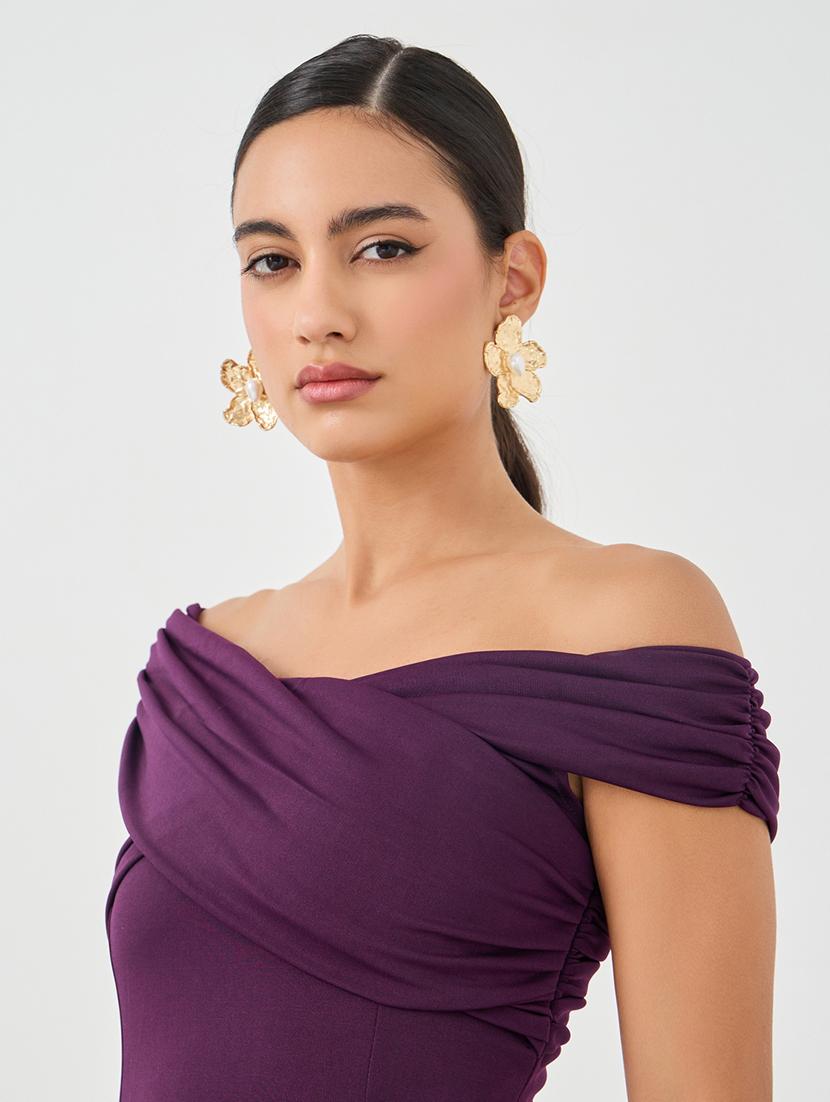 women solid off shoulder fit and flare dress - 21971190 - Standard Image - 5