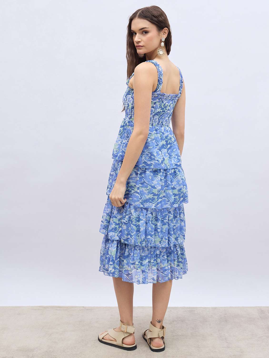women printed shoulder strap layered dress - 21971191 -  Standard Image - 3