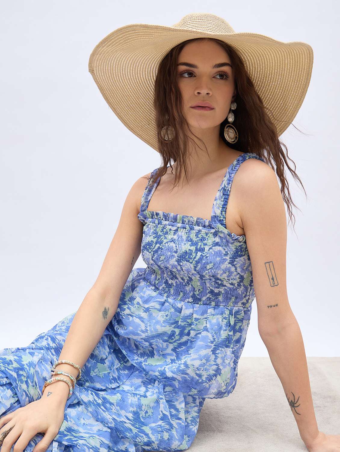 women printed shoulder strap layered dress - 21971191 -  Standard Image - 5