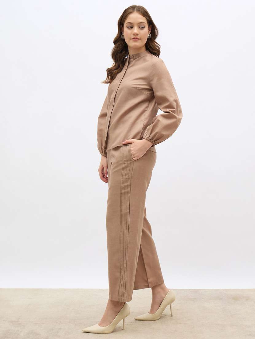 women solid shirt and trouser co-ord set - 21971204 -  Standard Image - 3