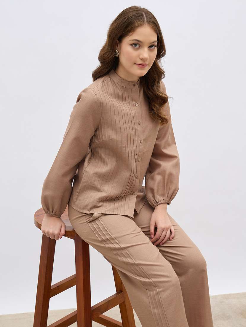 women solid shirt and trouser co-ord set - 21971204 -  Standard Image - 5