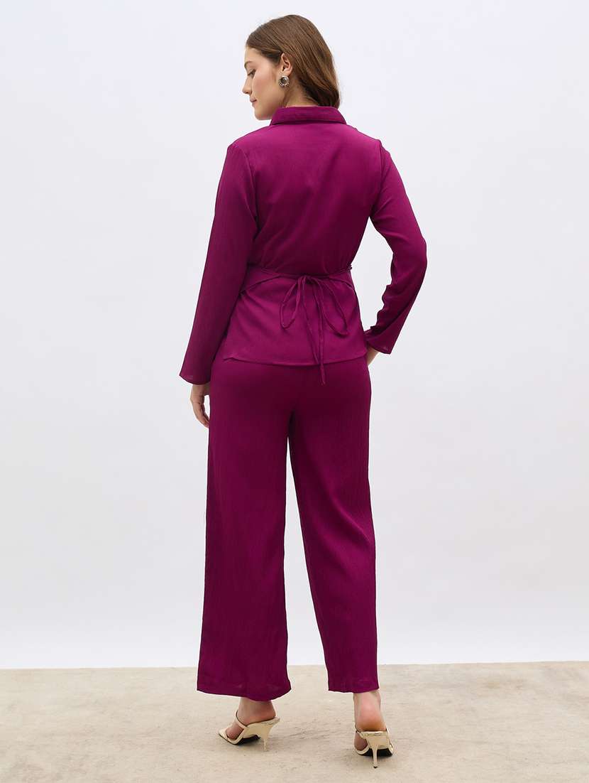 women solid shirt and trouser co-ord set - 21971205 -  Standard Image - 5