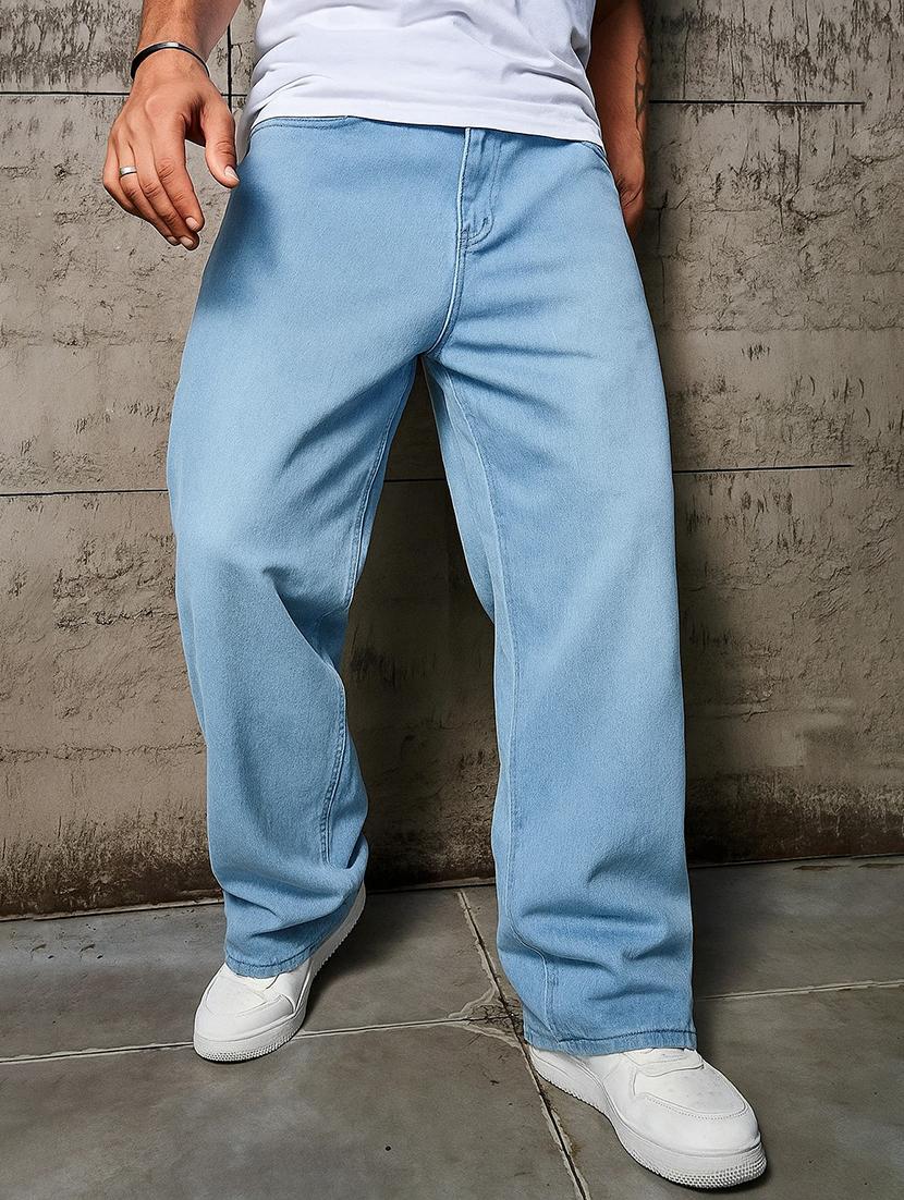 men plain mid rise full length baggy jeans - 21971222 -  Zoom Image - 0