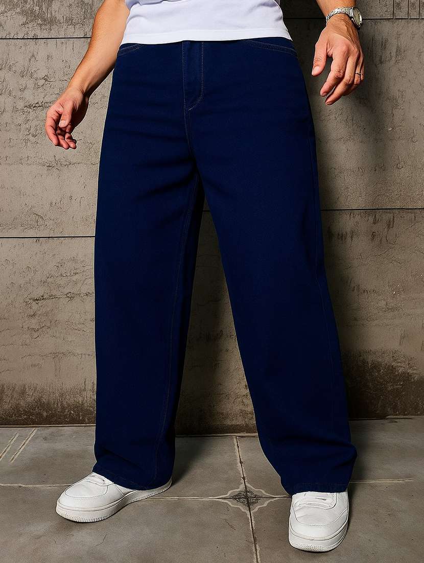 men solid mid rise baggy jean