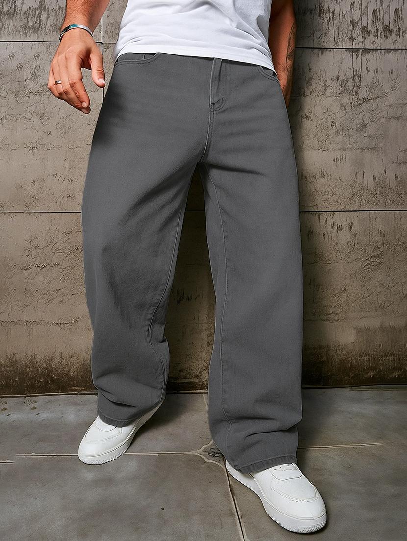 men plain mid rise full length baggy jeans