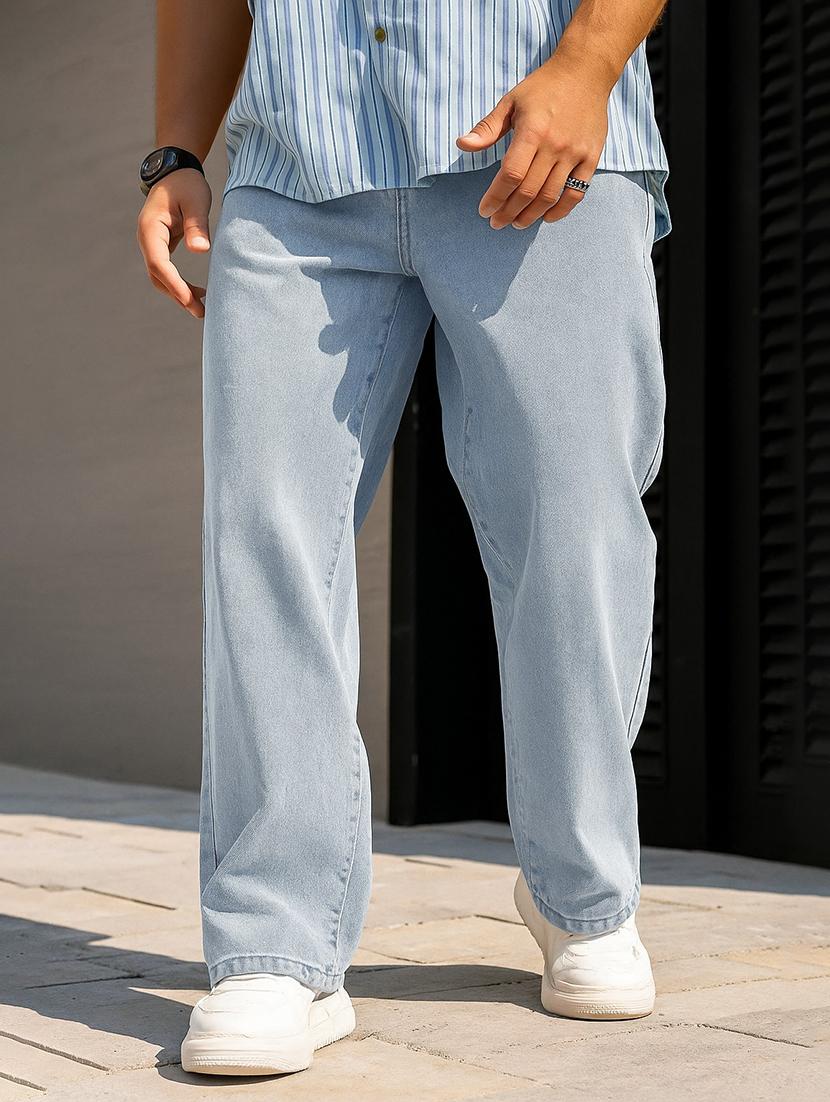 men plain mid rise full length baggy jeans - 21971227 - Zoom Image - 0