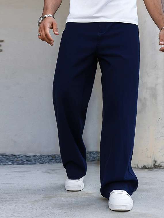 men plain mid rise full length baggy jeans