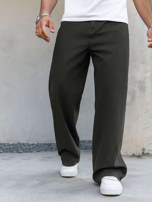 men plain mid rise full length baggy jeans - 21971236 - Standard Image - 0