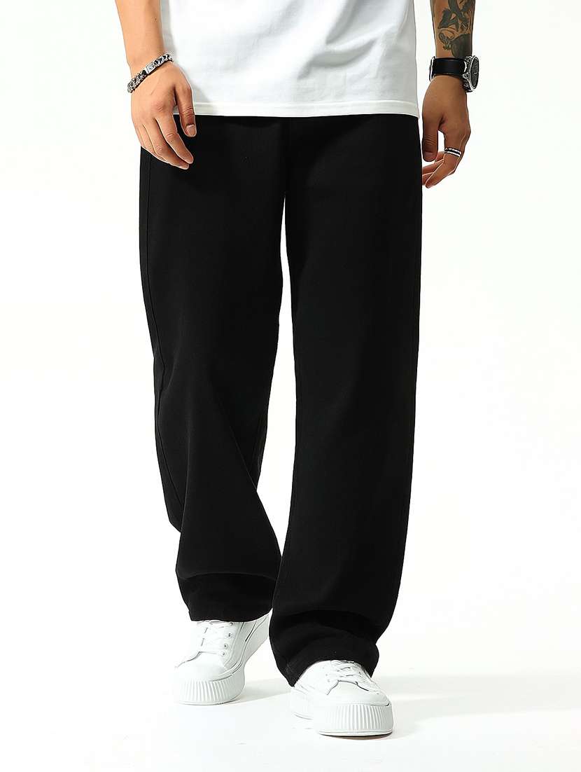 men plain mid rise full length baggy jeans