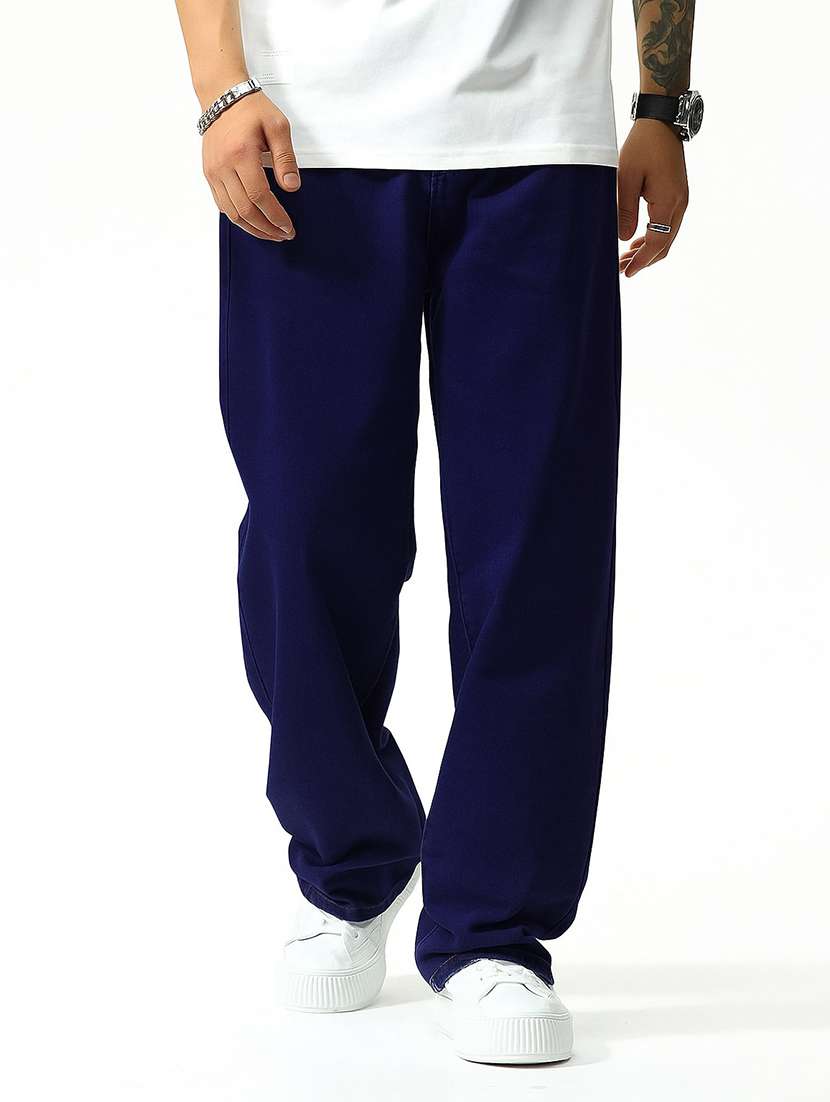 men plain mid rise full length baggy jeans