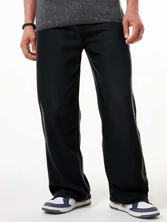 men plain mid rise full length baggy jeans