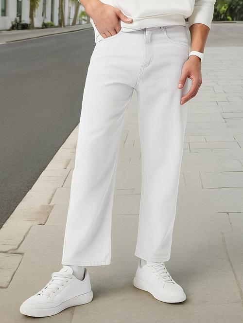 men plain mid rise full length straight fit jeans - 21971249 - Standard Image - 0