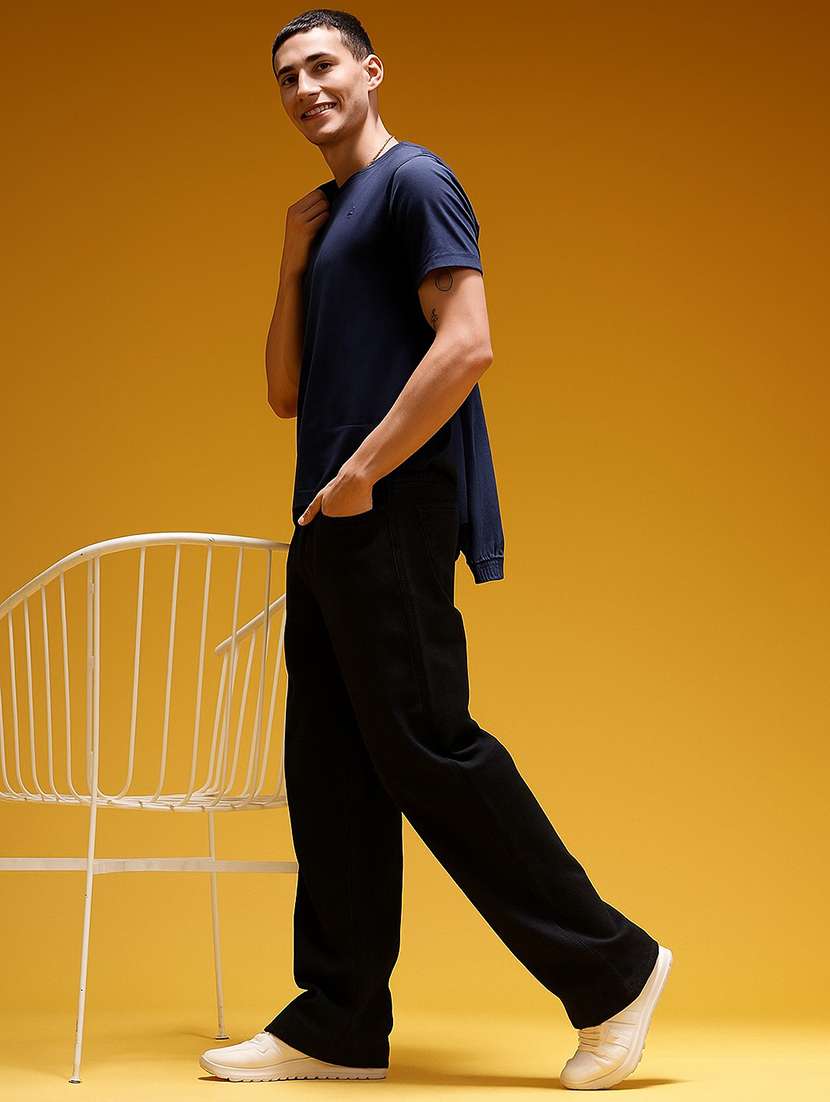 men plain mid rise full length baggy jeans - 21971258 -  Standard Image - 3