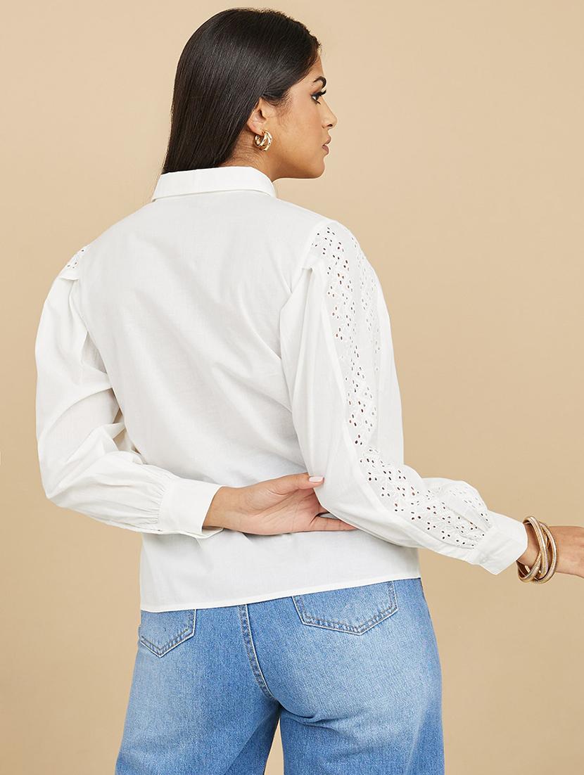 women white solid puff sleeve collared shirt - 21971272 - Standard Image - 3