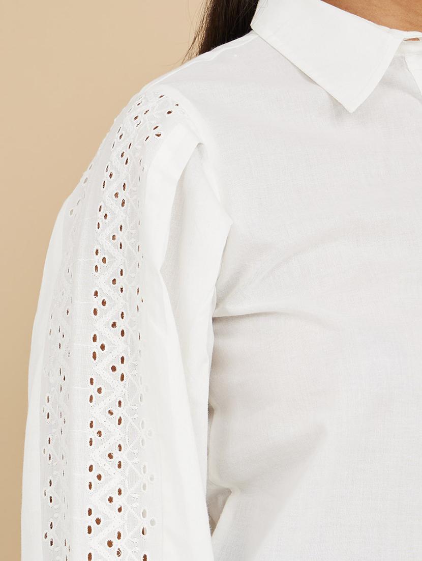 women white solid puff sleeve collared shirt - 21971272 - Standard Image - 5