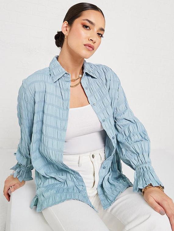 women self designed collared long sleeve shirt - 21971273 - Zoom Image - 0
