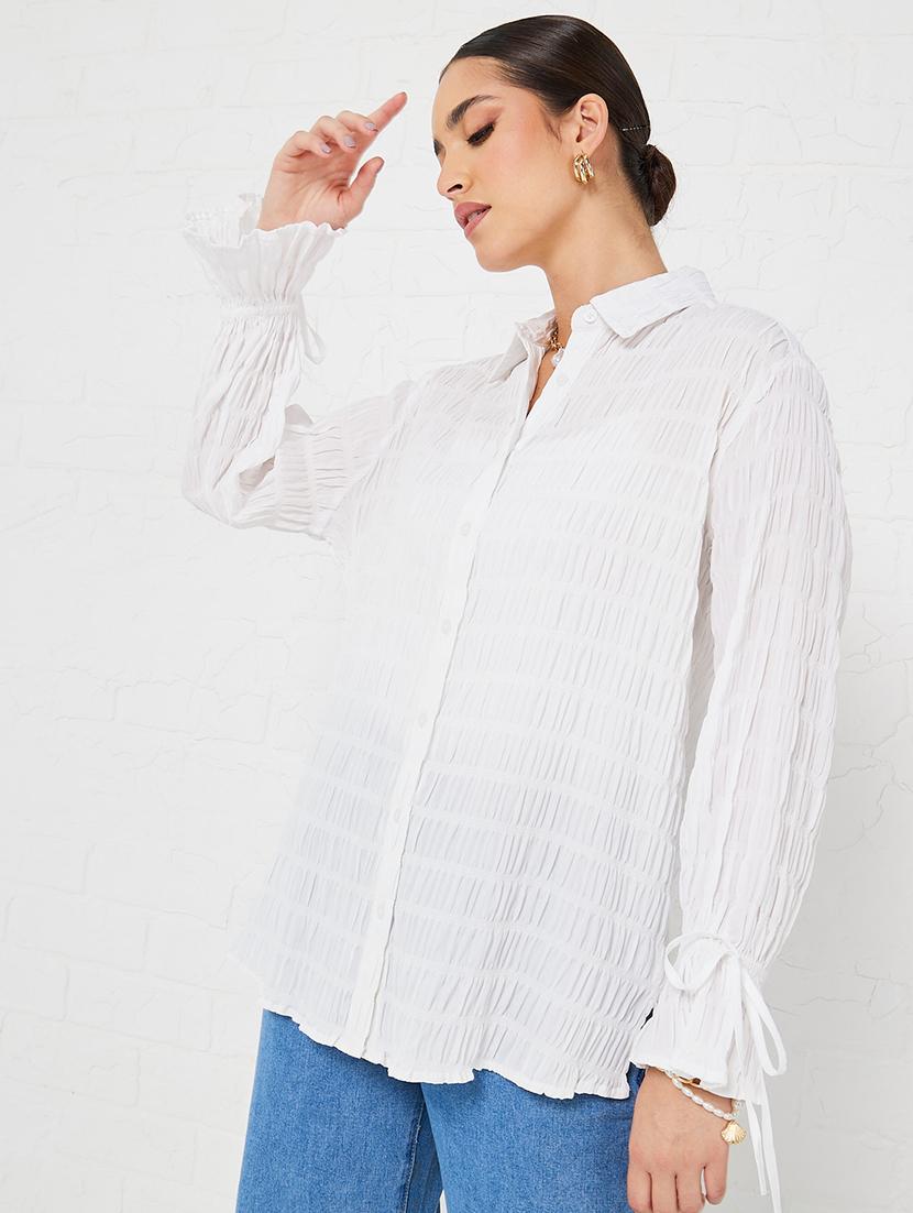 women white solid collared long sleeve shirt - 21971274 - Standard Image - 3