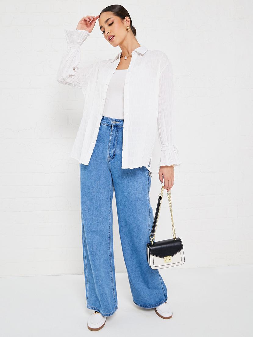 women white solid collared long sleeve shirt - 21971274 - Standard Image - 5