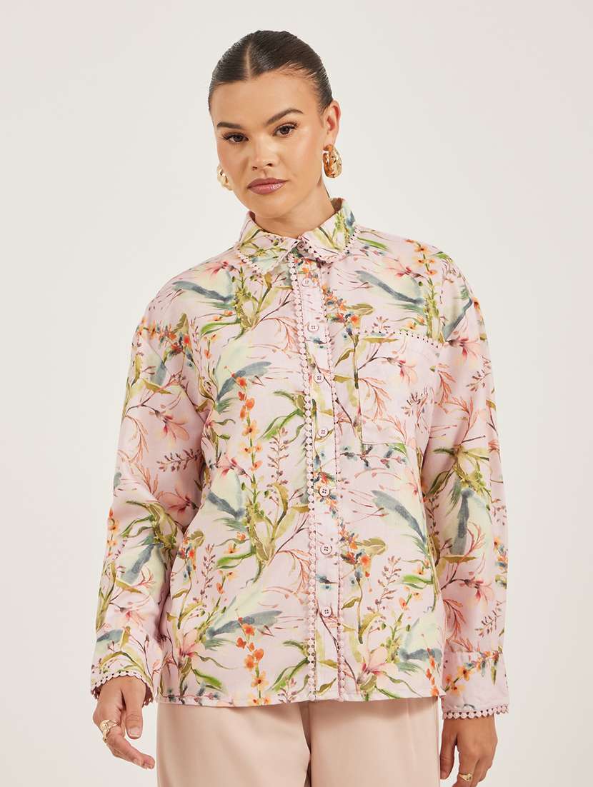 women floral print collared long sleeve shirt - 21971278 - Zoom Image - 0
