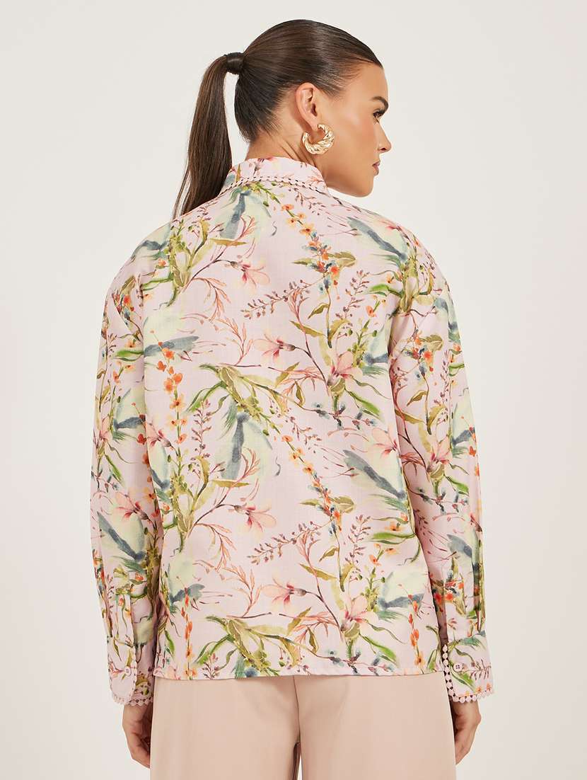 women floral print collared long sleeve shirt - 21971278 - Standard Image - 5