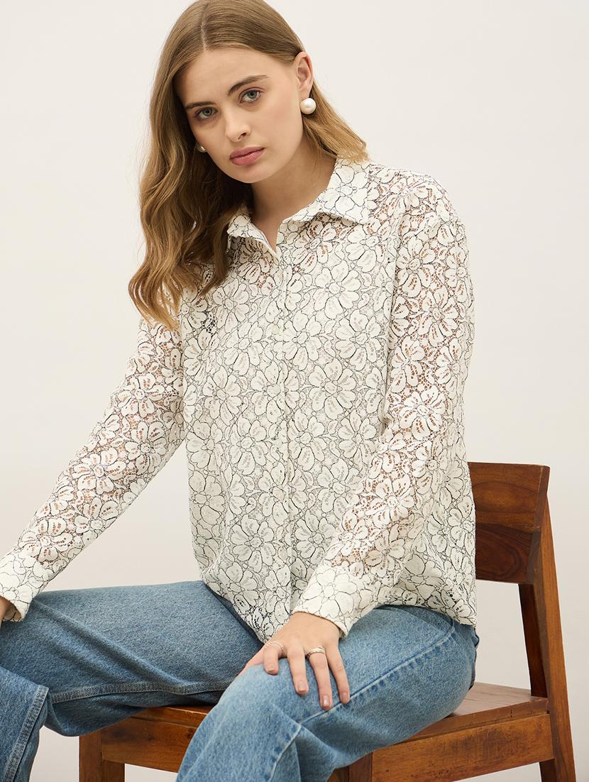 women floral print collared long sleeve shirt - 21971279 - Standard Image - 5